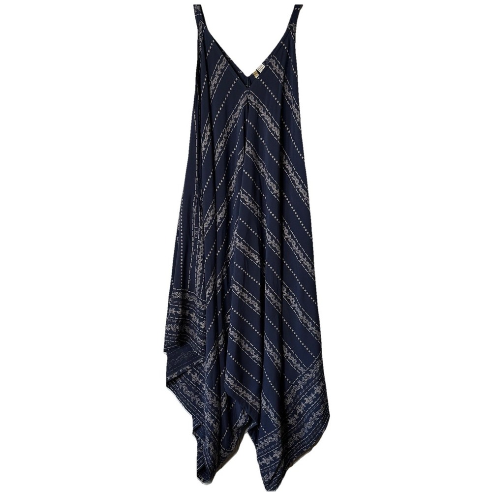 Japna Romper SM Blue White Floral Paisley Handkerchief Hem Harem Leg‎ Lagenlook